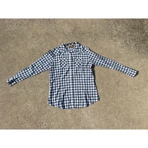 Wrangler Blouse Women Size Medium Plaid Pearl Snap Western Long Sleeve Shirt